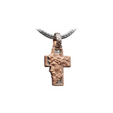 14K Rose Gold Solid Cross Jesus Face Charm 0.96 ctw. Emerald Cut Diamond Pendant