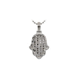 14K White Gold Ladies Hamsa Charm 6.00 ctw. Emerald Cut & Round Diamond Pendant