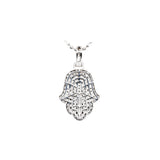 14K White Gold Ladies Hamsa Charm 6.00 ctw. Emerald Cut & Round Diamond Pendant