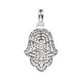 14K White Gold Protective Hamsa Hand Pendant | 6.00 Carat Round & Emerald-Cut Diamond