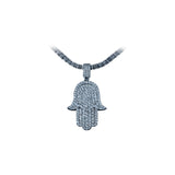 Dije de Hamsa pavimentado para mujer en oro blanco de 14 quilates, 2,00 ctw. Colgante de diamante redondo