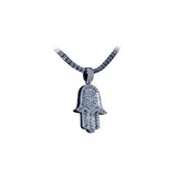 Dije de Hamsa pavimentado para mujer en oro blanco de 14 quilates, 2,00 ctw. Colgante de diamante redondo