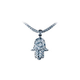 Dije de Hamsa pavimentado para mujer en oro blanco de 14 quilates, 2,00 ctw. Colgante de diamante redondo