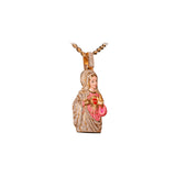 14K Yellow Gold Enamel Religious 3D Virgin Mary Charm 6.30 ctw. Round Diamond Pendant