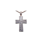 14K Rose Gold Two Row Cross Charm 6.50 ctw. Baguette & Round Diamond Pendant