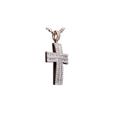 14K Rose Gold Two Row Cross Charm 6.50 ctw. Baguette & Round Diamond Pendant