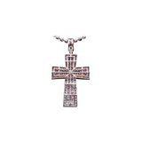 14K Rose Gold Two Row Cross Charm 6.50 ctw. Baguette & Round Diamond Pendant