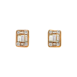 14K Rose Gold Illusion Square Studs 1.00 ctw. Baguette & Round Diamond Earrings